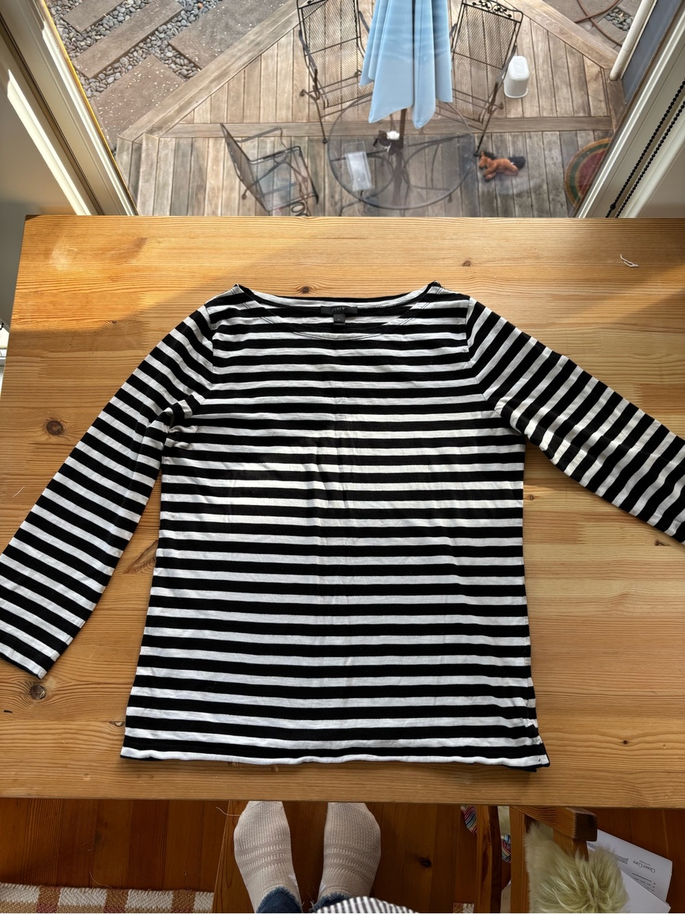 J. Crew Black and White Striped Long-Sleeve Tee